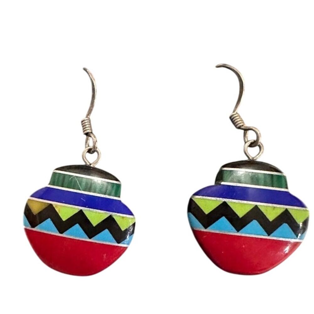 Native American Jar Shaped Earring. Lightweight. Multi gemstones